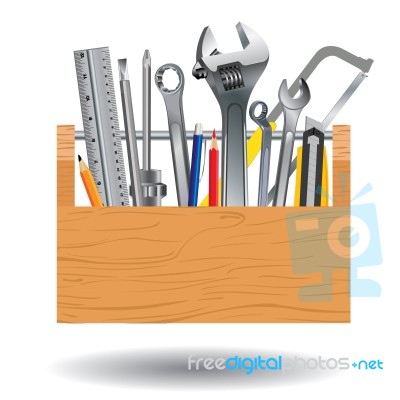 Professional Tool With Wooden Box Isolated On White Background Stock Image Professional Tool With Wooden Box Isolated On White Background Stock Image