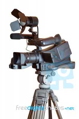 Professional Video Camera On A Tripod Stock Photo