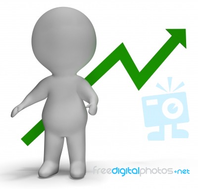 Profit Increase Graph And 3d Character Showing Market Gains Stock Image