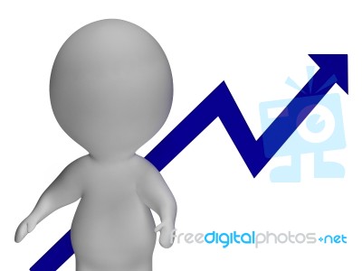 Profit Increase Graph And 3d Character Shows Market Gains Stock Image