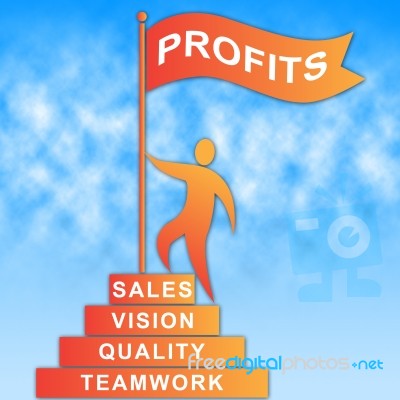 Profits Flag Indicates Revenue Earning And Success Stock Image