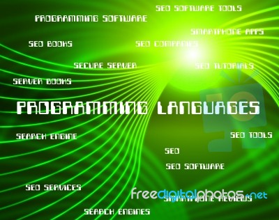 Programming Languages Represents Software Development And Foreig… Stock Image