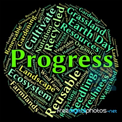 Progress Word Shows Development Improvement And Text Stock Image