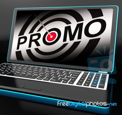 Promo On Laptop Shows Special Promotions Stock Image