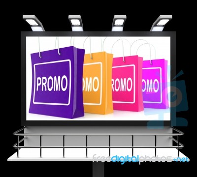 Promo Shopping Sign Shows Discount Reduction Or Save Stock Image