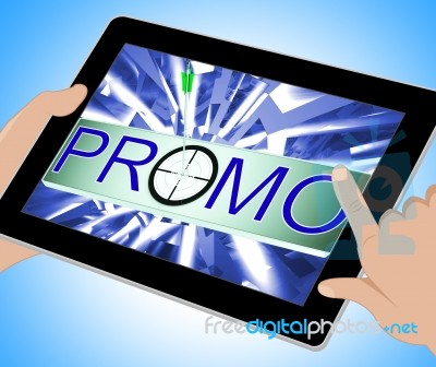Promo Shows Promotion Discount Sale On Tablet Stock Image