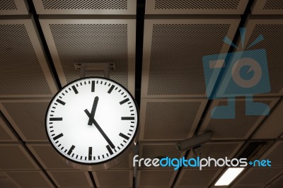 Public Clock In Railway Station Stock Photo