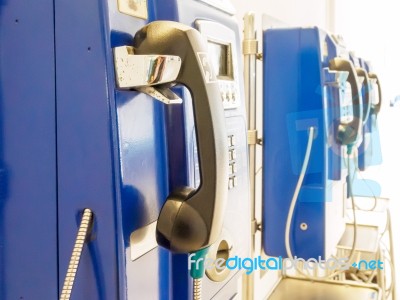 Public Telephones Booth Pay Coin Stock Photo