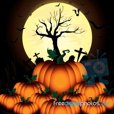 Pumpkin And Bats In Big Moon Night On Black Sky Of Happy Halloween Stock Image Pumpkin And Bats In Big Moon Night On Black Sky Of Happy Halloween Stock Image