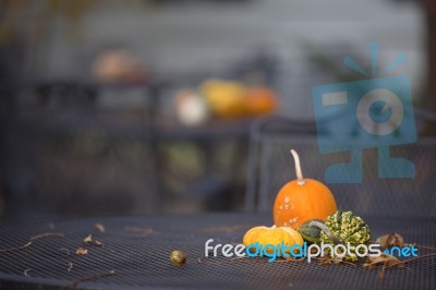 Pumpkins On Table Stock Photo