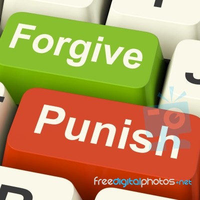 Punish Forgive Keys Shows Punishment Or Forgiveness Stock Image