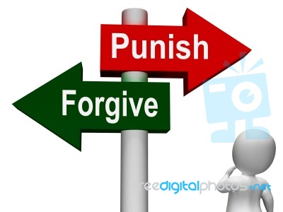 Punish Forgive Signpost Shows Punishment Or Forgiveness Stock Image