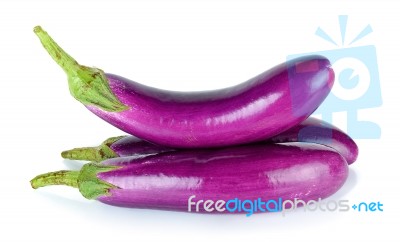 Purple Eggplant Isolated On The White Background Stock Photo