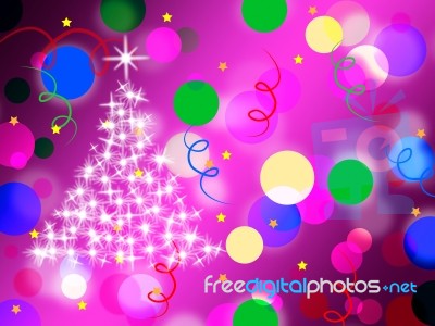 Purple Spots Background Means Dots And Sparkling Christmas Tree… Stock Image