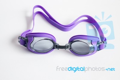 Purple Swim Goggles Isolated On White Background Stock Photo