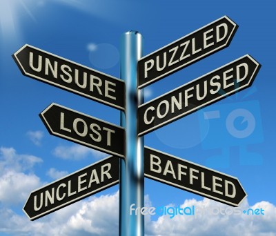Puzzled Confused Lost Signpost Stock Image