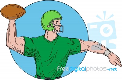 Quarterback Qb Throwing Ball Circle Drawing Stock Image