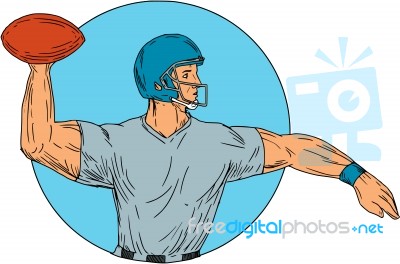 Quarterback Qb Throwing Ball Motion Circle Drawing Stock Image