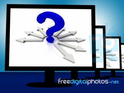 Question Mark On Monitors Showing Enquiries Stock Image