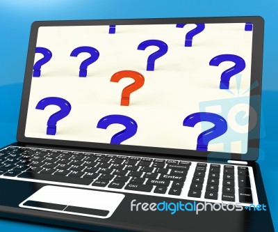 Question Marks On Computer Screen Showing Online Help Stock Image