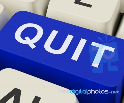 Quit Key Shows Exit Resign Or Give Up Stock Image