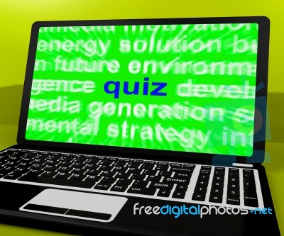 Quiz Laptop Means Tests Quizzing Or Answers Online Stock Image
