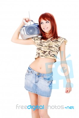 Radio On Her Shoulder Stock Photo