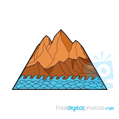 Ragged Mountain Waves Mono Line Stock Image