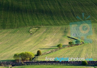 Railway In The Spring Hills Of Slovakia Stock Photo