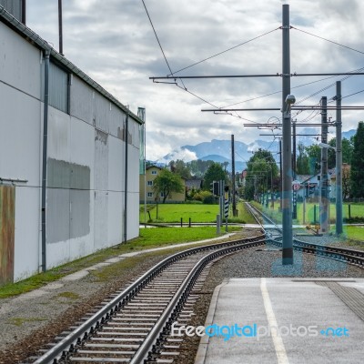 Railway Line At St Georgen Im Attergau Stock Photo