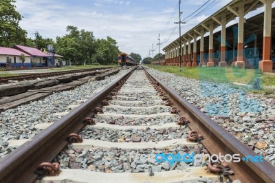 Railway Tract At Train Station In Thailand Stock Photo