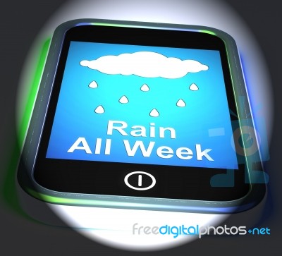 Rain All Week On Phone Displays Wet  Miserable Weather Stock Image