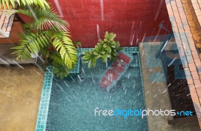 Rain Drop To The Swimming Pool Stock Photo Rain Drop To The Swimming Pool Stock Photo