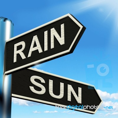 Rain Sun Signpost Shows Rainy Or Good Weather Stock Image