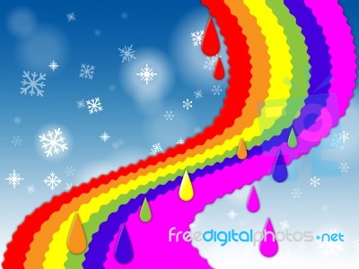 Rainbow Background Shows Blue Sky And Snowing
 Stock Image