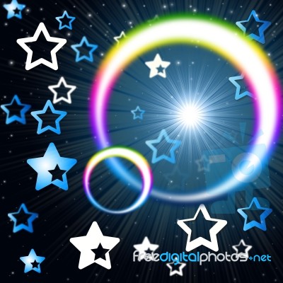 Rainbow Circles Background Means Glowing Star And Stars
 Stock Image