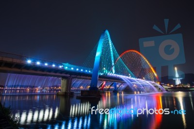 Rainbow Fountain Show At Expo Bridge In South Korea Stock Photo