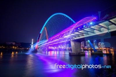 Rainbow Fountain Show At Expo Bridge In South Korea Stock Photo