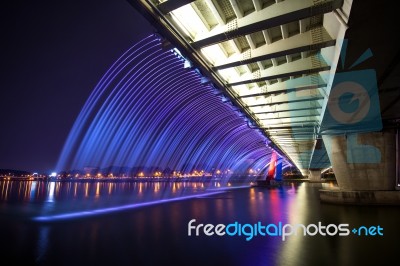 Rainbow Fountain Show At Expo Bridge In South Korea Stock Photo