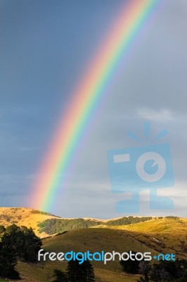 Rainbow Over The Otago Peninsula Stock Photo