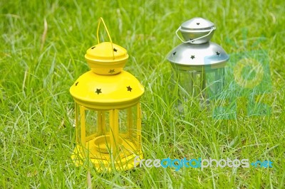 Ramadan Lamps On Green Grass Stock Photo Ramadan Lamps On Green Grass Stock Photo