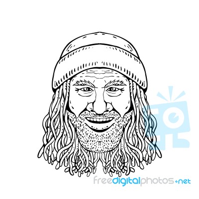 Rastafarian Dude Head Front Drawing Black And White Stock Image