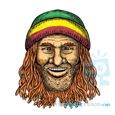 Rastafarian Dude Tattoo Color Stock Image