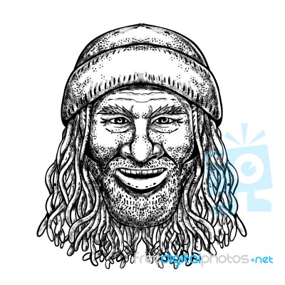 Rastafarian Dude Tattoo Grayscale Stock Image