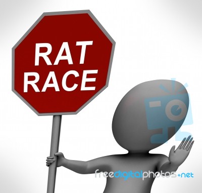 Rat Race Red Stop Sign Shows Stopping Hectic Work Competition Stock Image