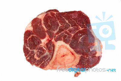 Raw Beef With Bone On White Background Stock Photo