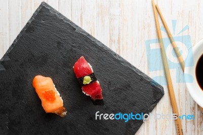 Raw Fish Nigiris Stock Photo