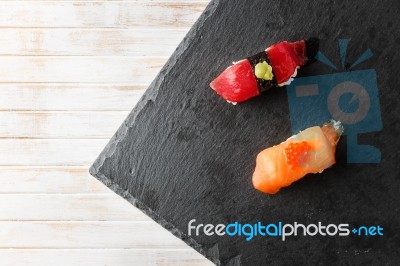 Raw Fish Nigiris Stock Photo