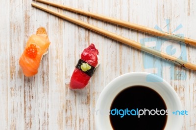 Raw Fish Nigiris Stock Photo