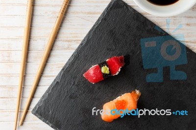 Raw Fish Nigiris Stock Photo